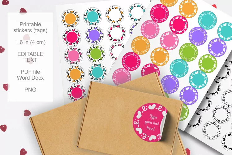 Bright Colors Hearts Small Round Labels 24 per Paper