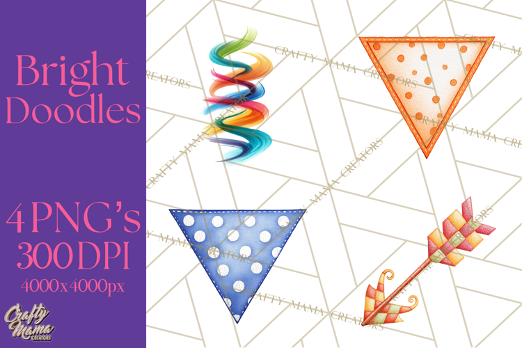 Colorful Bright Doodles PNG Clip Art