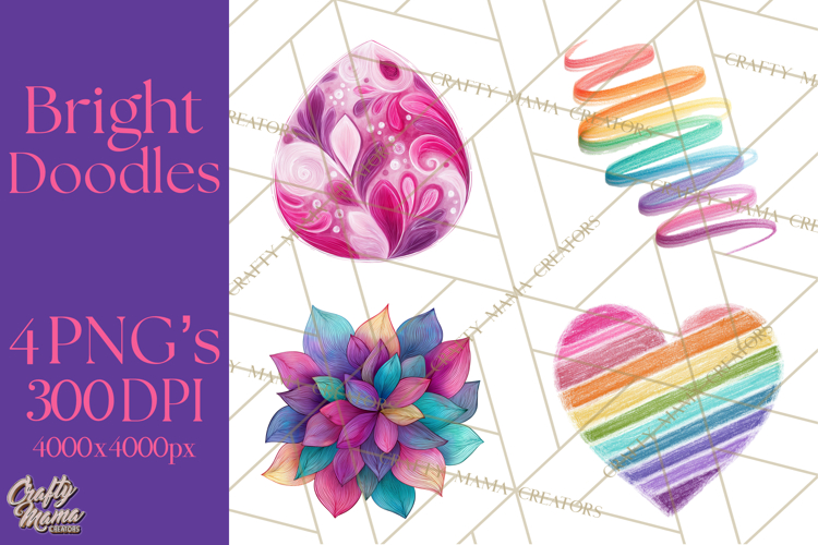 Colorful Bright Doodles PNG Clip Art