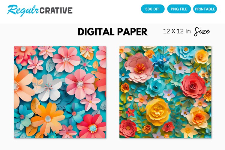 Bright Floral Digital Paper example image 1
