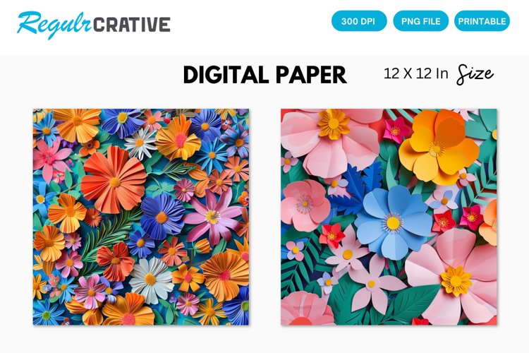 Bright Floral Digital Paper example image 1