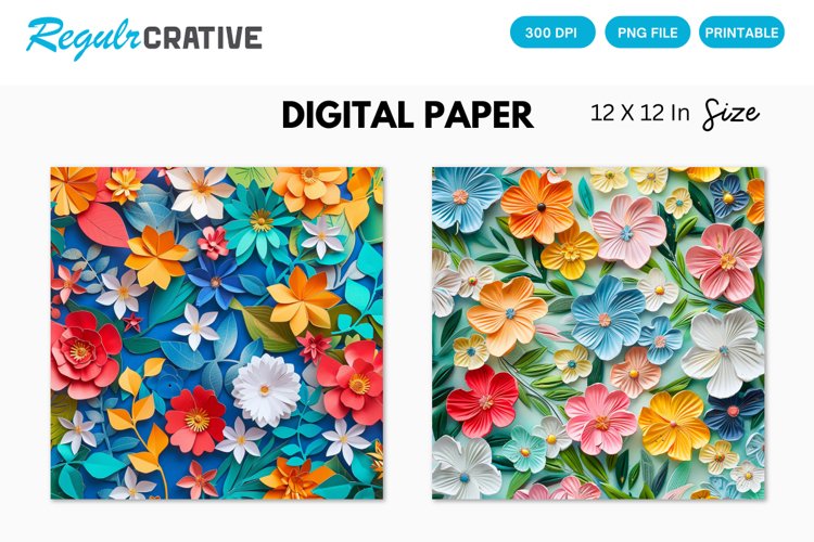 Bright Floral Digital Paper example image 1