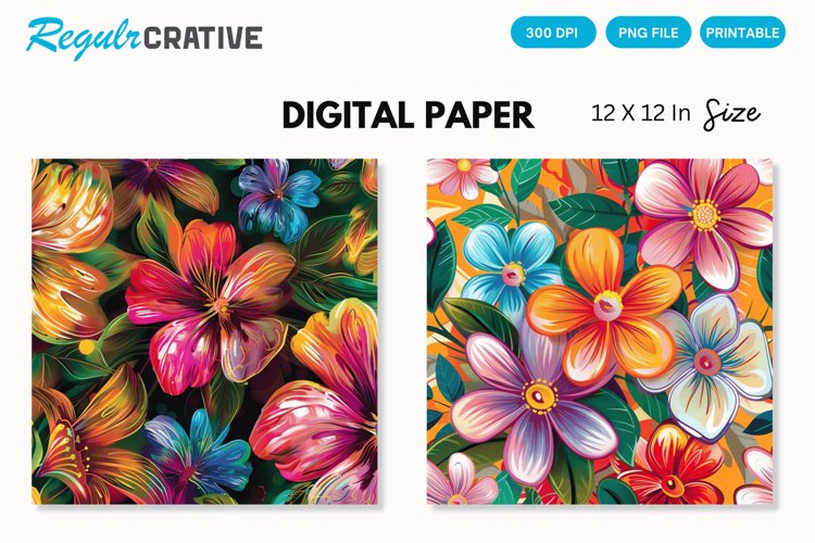 Bright Floral Seamless Digital Paper, Bright Floral Pattern