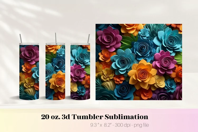 Bright Flower 3d Tumbler Wrap | 3d Sublimation Flower Png
