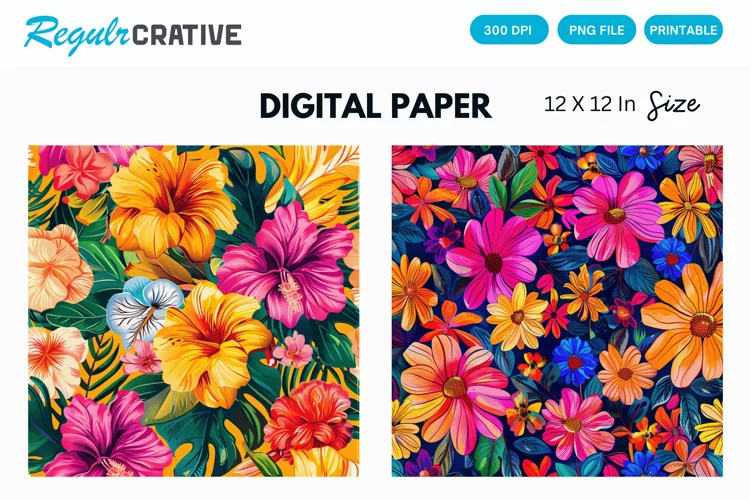 Bright Flowers Digital Paper, Bright Flowers Background