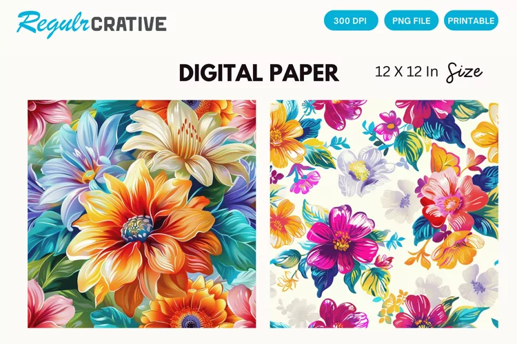 Bright Flowers Digital Paper, Bright Flowers Background