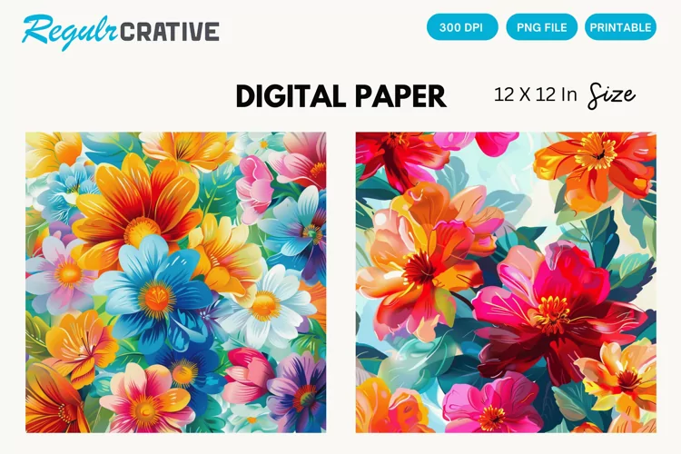 Bright Flowers Digital Paper, Bright Flowers Background