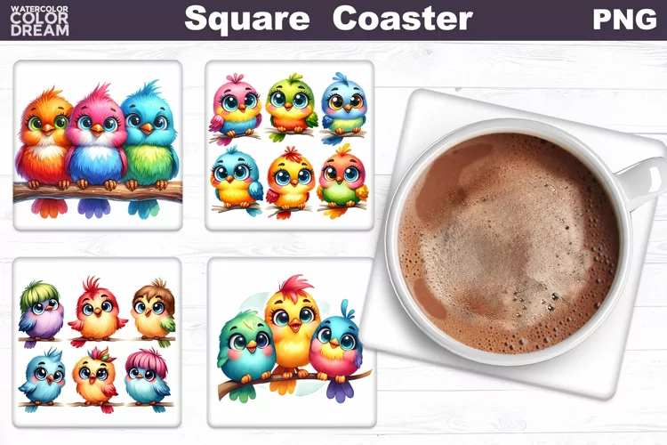 Bright Birds Square Coaster | Funny Birds Square Coaster