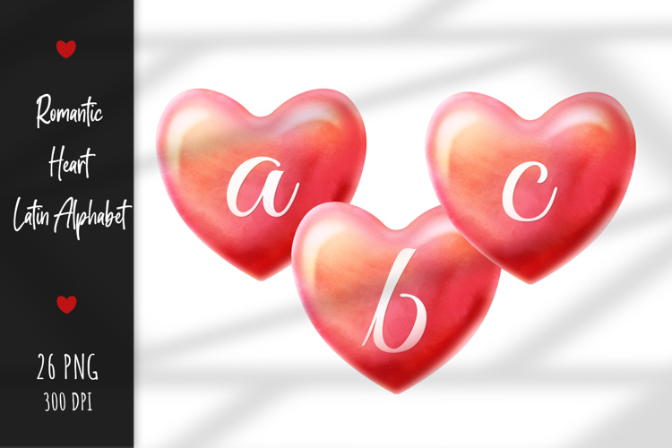 Drawn Romantic Hearts Latin Alphabet