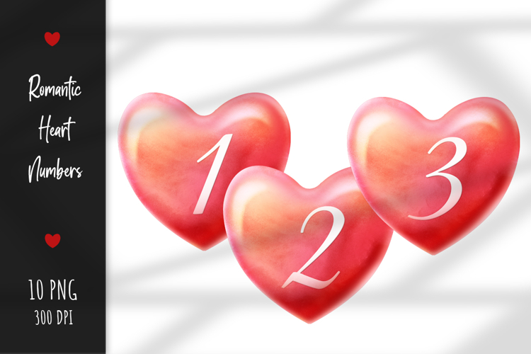 Drawn Romantic Hearts Numbers