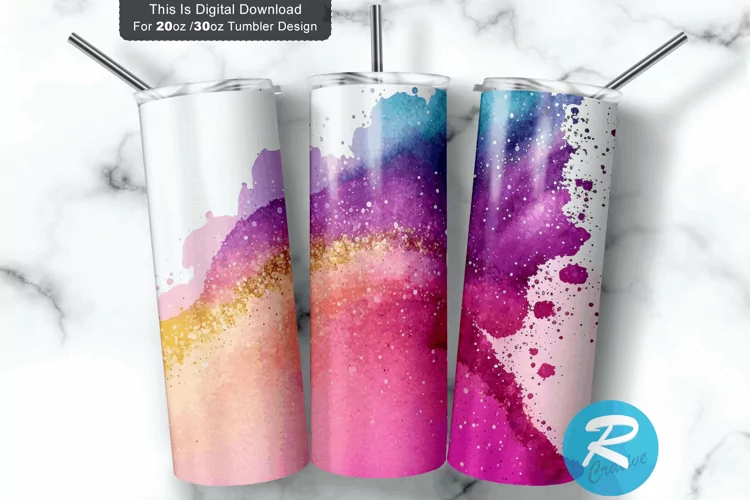 Bright Ombre Watercolor Glitter 20oz/30oz Skinny Tumbler