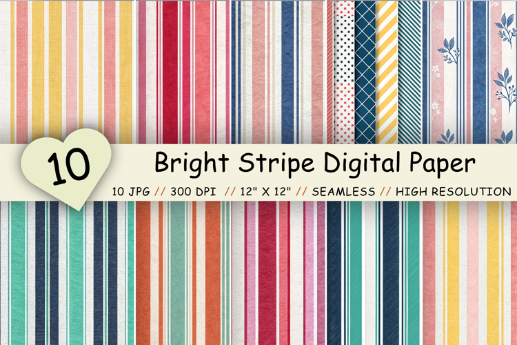 Bright Stripe Digital Paper Pack, Seamless Bold Pattern