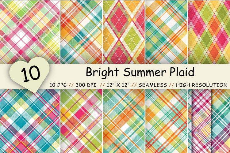 Bright Summer Plaid Digital Paper, Seamless Multicolor