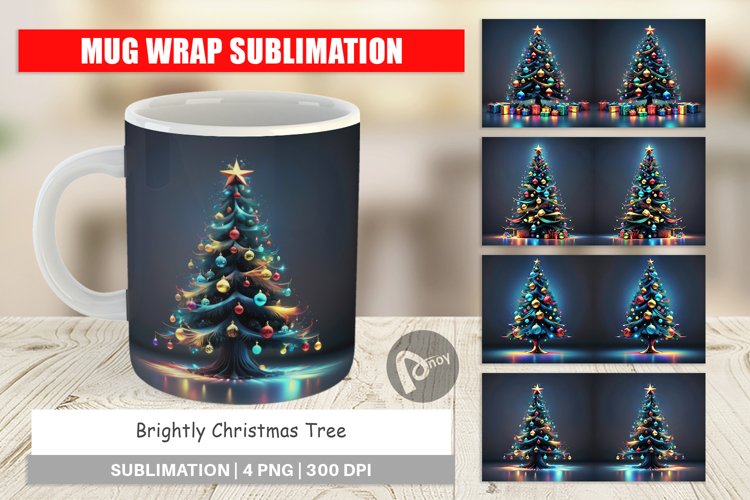Mug Wrap Design Bright Christmas Tree