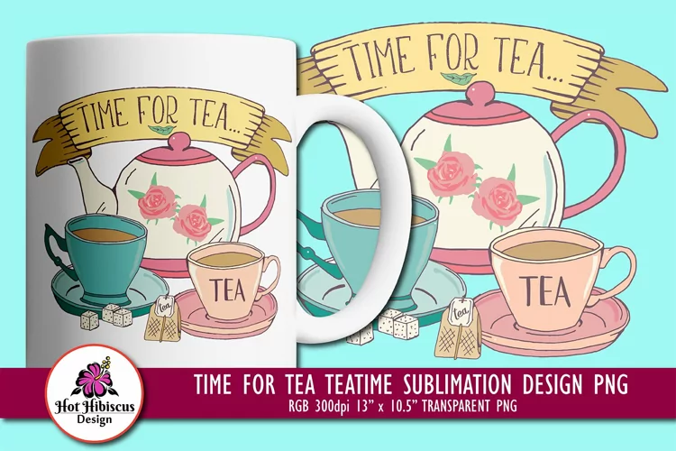 Time for Tea Vintage Tea Cups British Sublimation Design