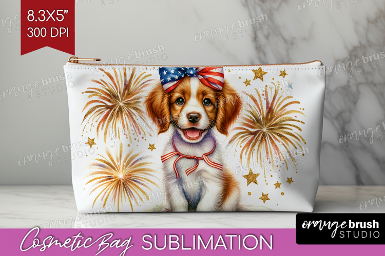 Brittany Spaniel Dog Cosmetic Bag Patriotic Dog Makeup Bag