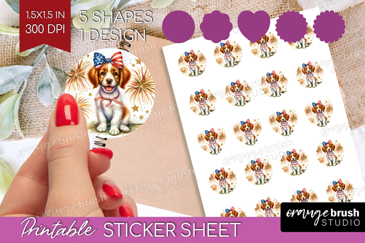 Brittany Spaniel Dog Round Sticker Patriotic Dog Printable