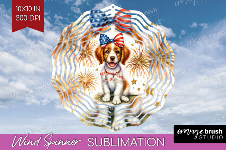 Brittany Spaniel Dog Wind Spinner Sublimation PNG Patriotic