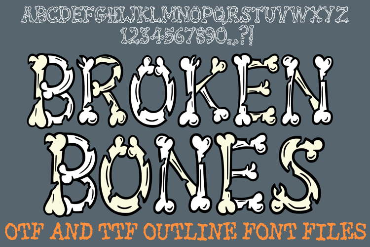 Broken Bones Lettering Font Halloween Skeleton ABC OTF Type