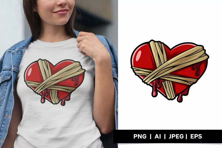 Bleeding Heart Wrapped with Bandage Illustration Design