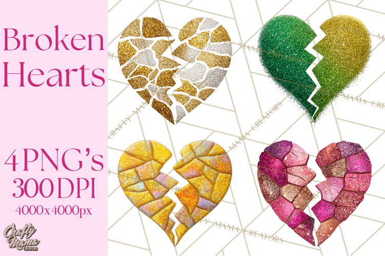 Broken Glitter Heart Clipart, Glittery Cracked Heart Png