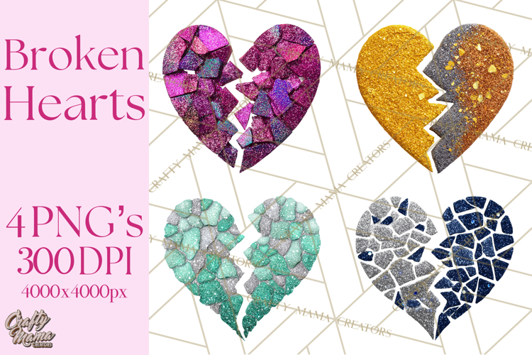 Broken Glitter Heart Clipart, Glittery Cracked Heart Png