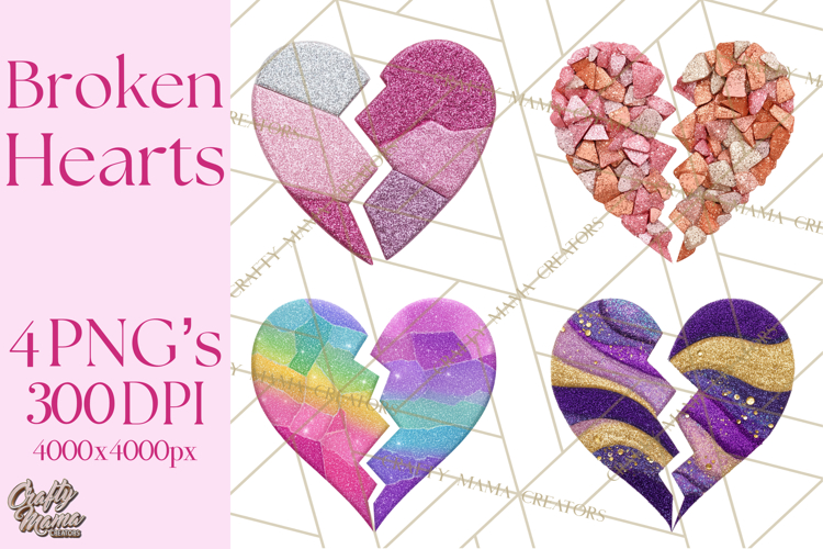 Broken Glitter Heart Clipart, Glittery Cracked Heart Png