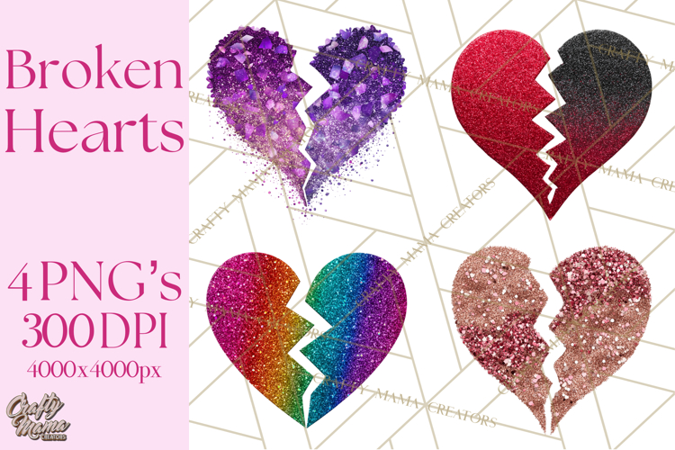 Broken Glitter Heart Clipart, Glittery Cracked Heart Png