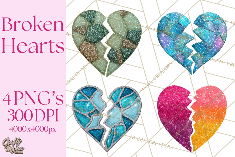 Broken Glitter Heart Clipart, Glittery Cracked Heart Png