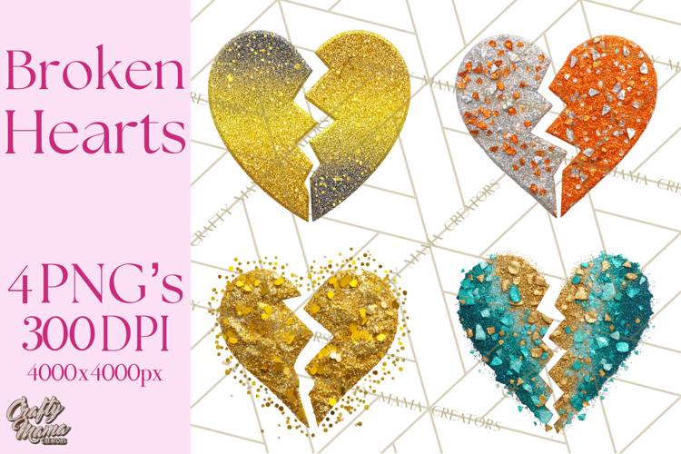 Broken Glitter Heart Clipart, Glittery Cracked Heart Png