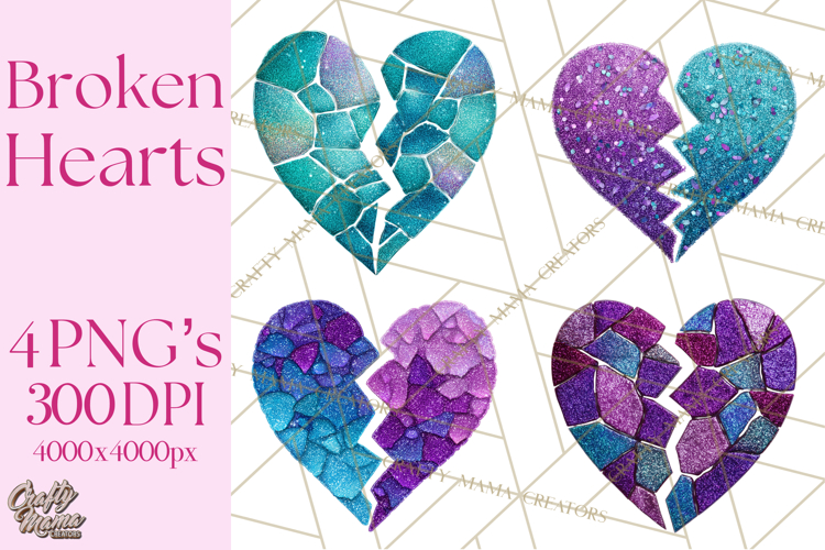 Broken Glitter Heart Clipart, Glittery Cracked Heart Png