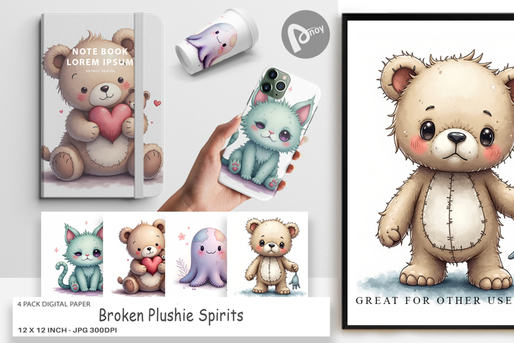 Digital Paper Broken Plushie Spirits