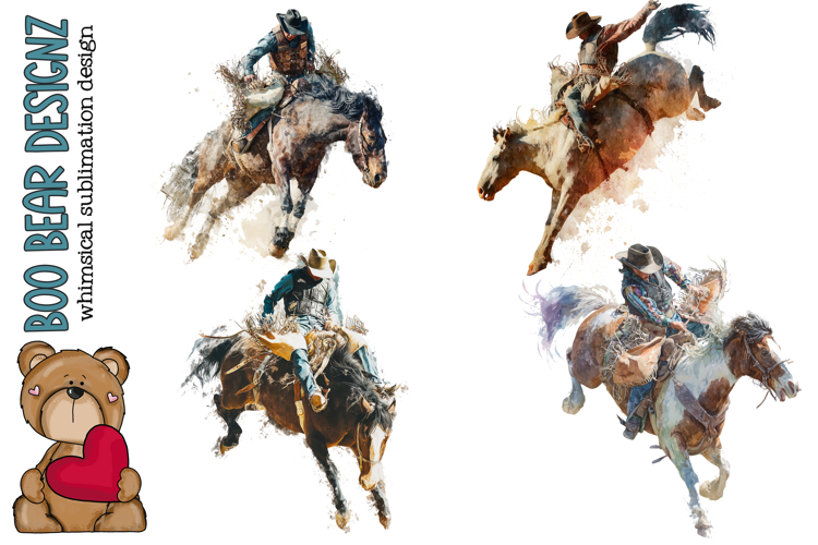 Watercolor Bronc Rider Clipart