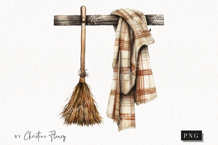 Cozy Halloween Broom Rack | Halloween PNG