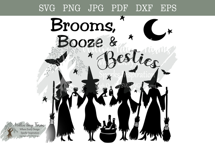 Brooms Booze & Besties Witch Design | Funny Girls Trip svg