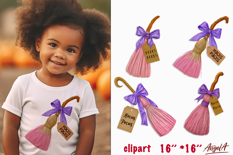 Witch broomstick with bow, Halloween clipart Hocus Pocus PNG