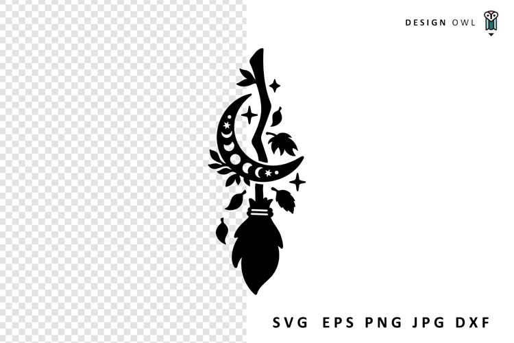 Broomstick With Moon And Falling Leaves - Halloween SVG