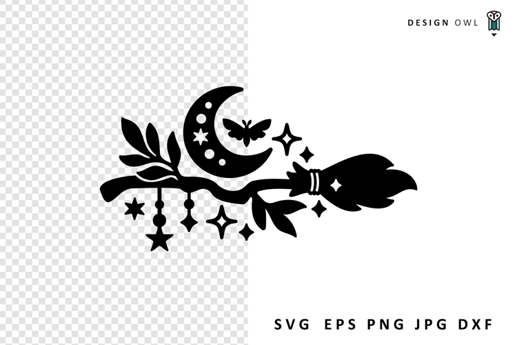 Broomstick With Moon And Stars - Celestial SVG