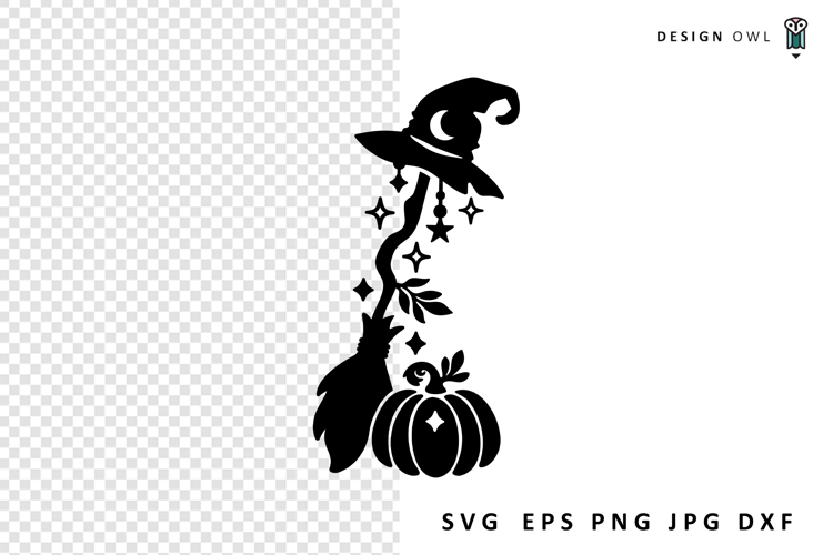 Broomstick With Witch Hat And Pumpkin - Halloween SVG