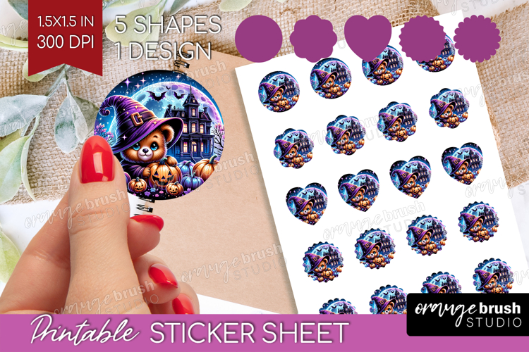 Brown Bear Halloween Round Sticker Cute Animal Printable