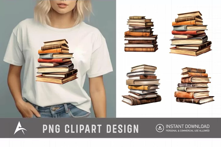 Brown Color Stacked Books Clipart