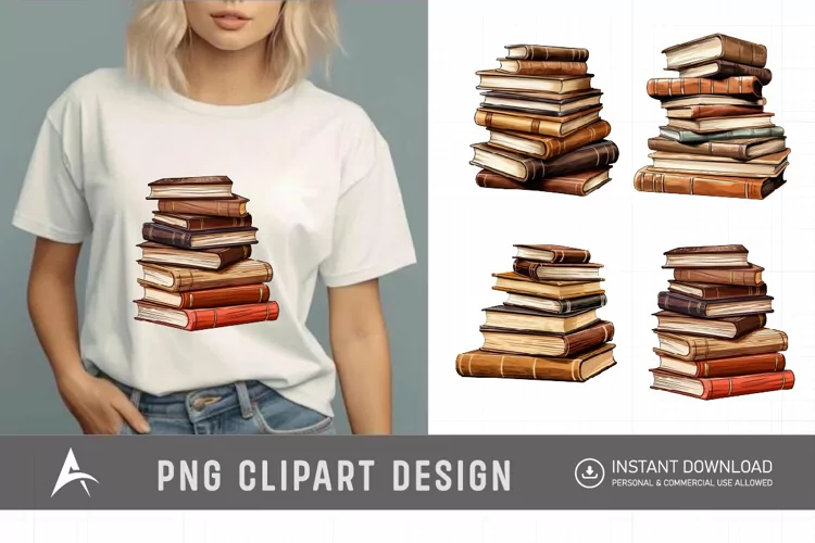 Brown Color Stacked Books Clipart