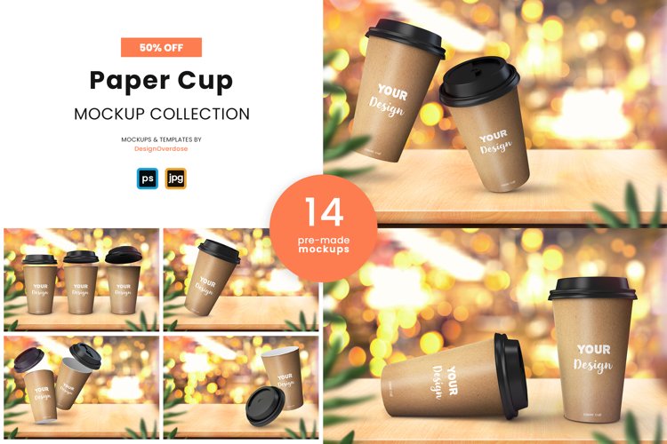 Brown Paper Coffee Cup Mockup | 14 pre-made scenes