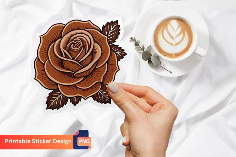 Brown Rose Sticker, Floral Decoration, Brown Floral Art