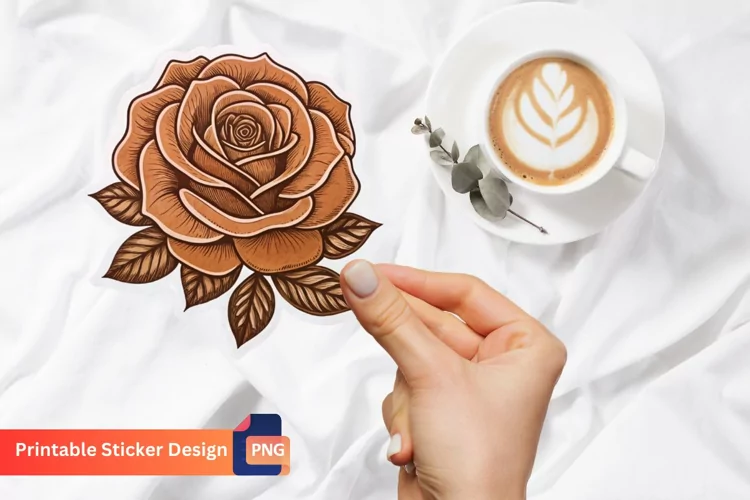 Brown Rose Sticker, Floral Decoration, Brown Floral Art