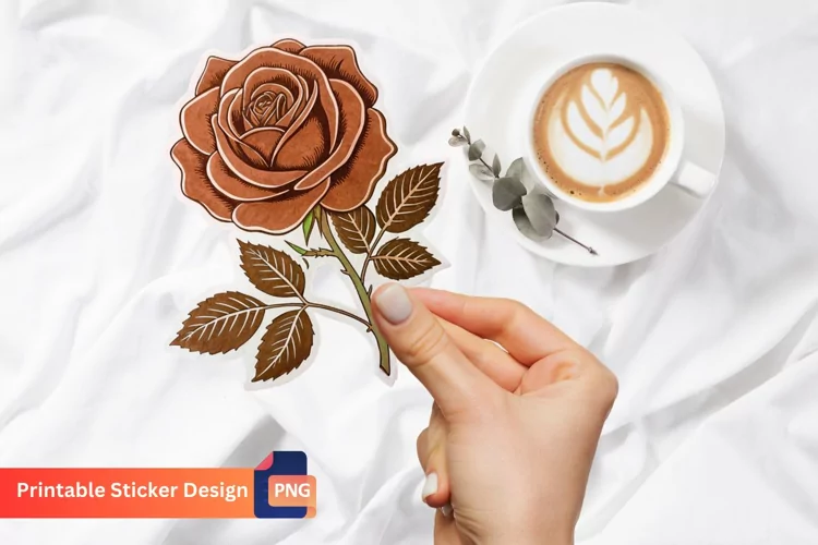Brown Rose Sticker, Floral Decoration, Brown Floral Art