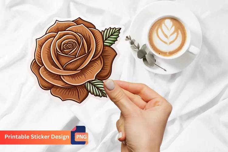 Brown Rose Sticker, Floral Decoration, Brown Floral Art