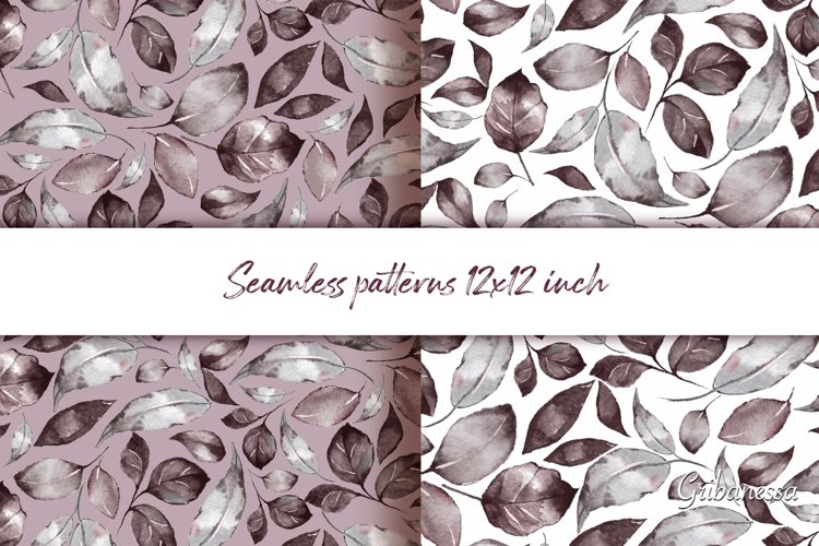 Watercolor seamless pattern with brown leaves example image 1