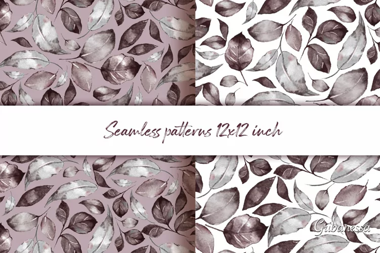 Brown Watercolor Leaves Seamless Patterns