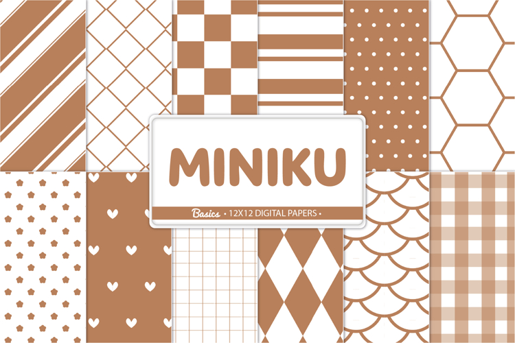 Brown & White Digital Paper Pack, Minimalist Patterns